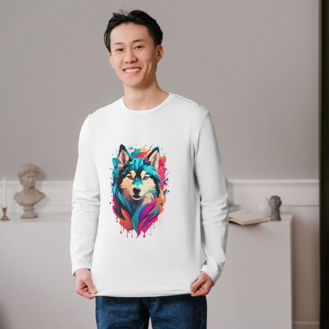Farbenfrohe Husky Dog Head Vibranly Husky Liebhabe Sweatshirt (Von Creator hochgeladen)