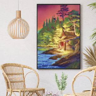 Farbenfrohe Hütte am Meer Poster