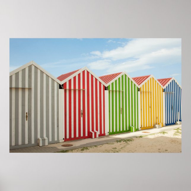 Farbenfrohe Hütten am Strand Poster (Vorne)