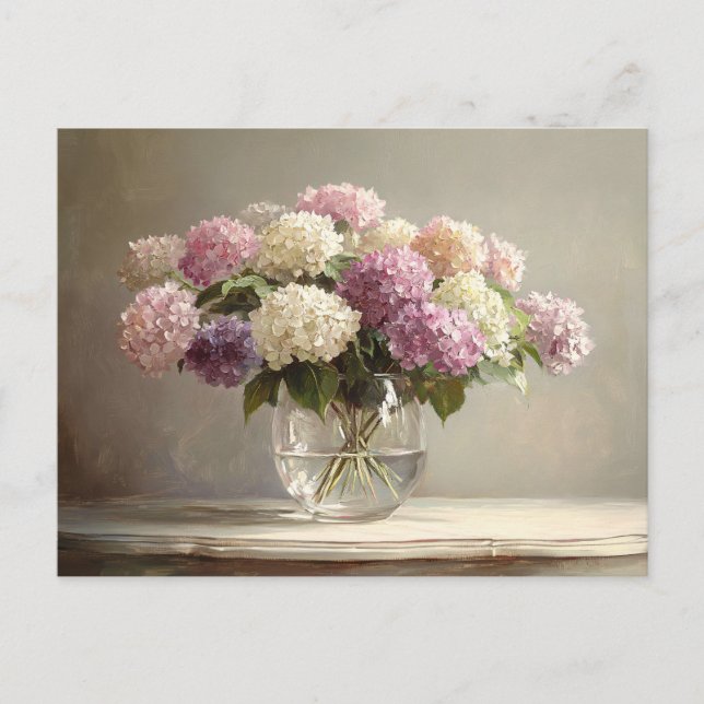 Farbenfrohe Hydrangea Bouquet Stillleben Postkarte (Vorderseite)