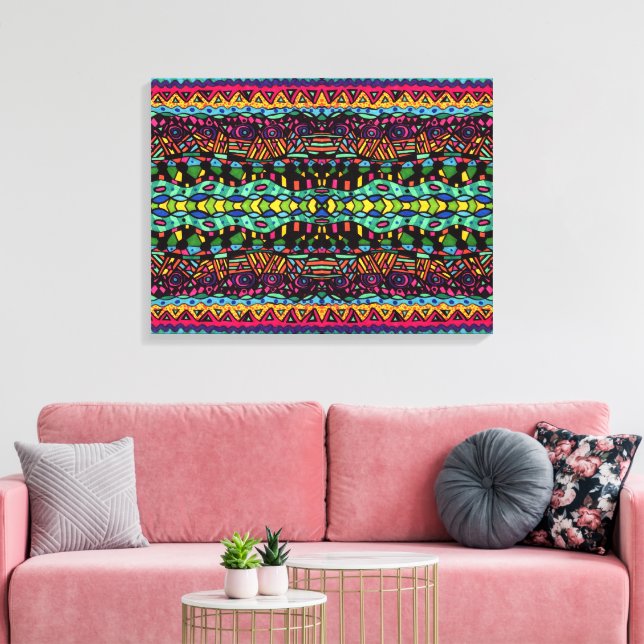 Farbenfrohe Hypnotic Voyage Geometric Art Pattern Leinwanddruck (Insitu (Wohnzimmer))