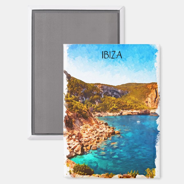 Farbenfrohe Ibiza Spanien Wasserfarbenwelt Landsch Magnet (Vorderseite/Rückseite)