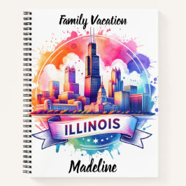 Farbenfrohe Illinois-Skyline-Reflexionen Notizbuch