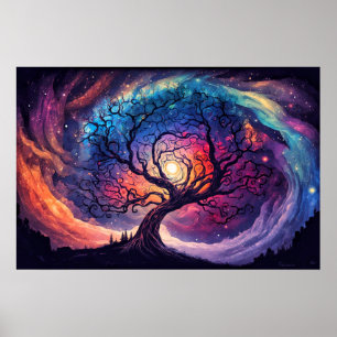Farbenfrohe Illustration des nächtlichen Sonnensch Poster