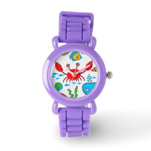 Farbenfrohe Illustrationsmuster des Meereslebens Armbanduhr