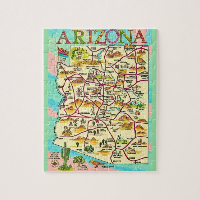 Farbenfrohe Illustrierte Arizona Karte (Vertikal)