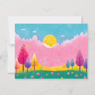 Farbenfrohe Illustrierte Natur Postkarte