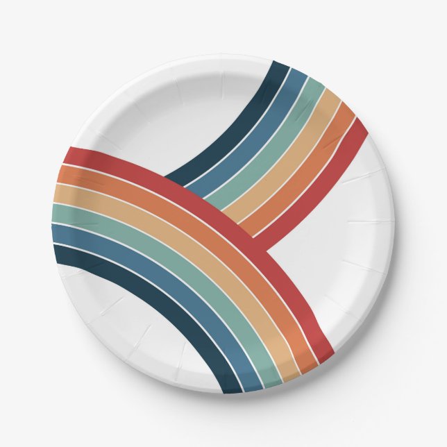Farbenfrohe, im Retro-Stil gehaltene Regenbogendek Pappteller (Vorderseite)