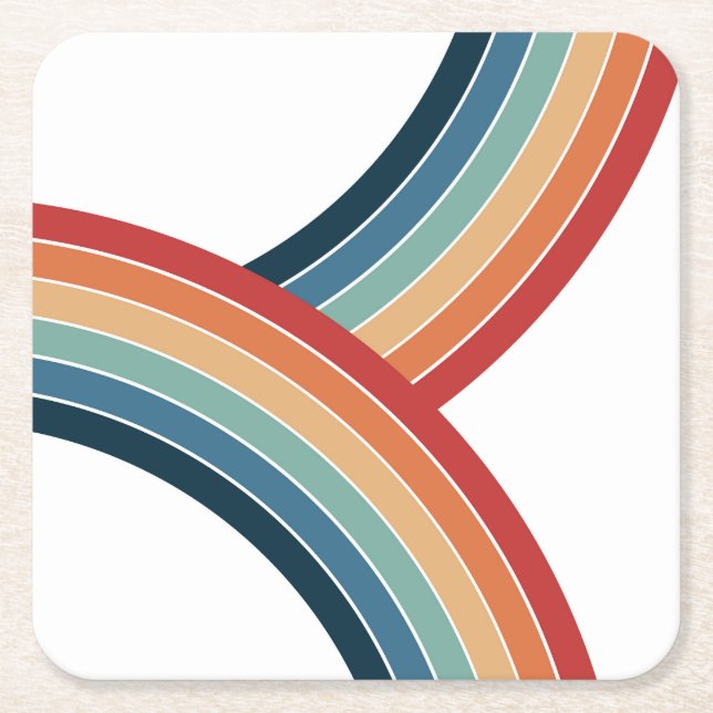 Farbenfrohe, im Retro-Stil gehaltene Regenbogendek Rechteckiger Pappuntersetzer (Vorderseite)