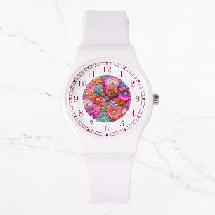 Farbenfrohe Imitate bestickt mit floraler Elegant Armbanduhr