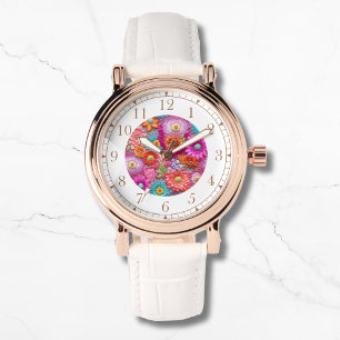 Farbenfrohe Imitate bestickt mit floraler Elegant Armbanduhr