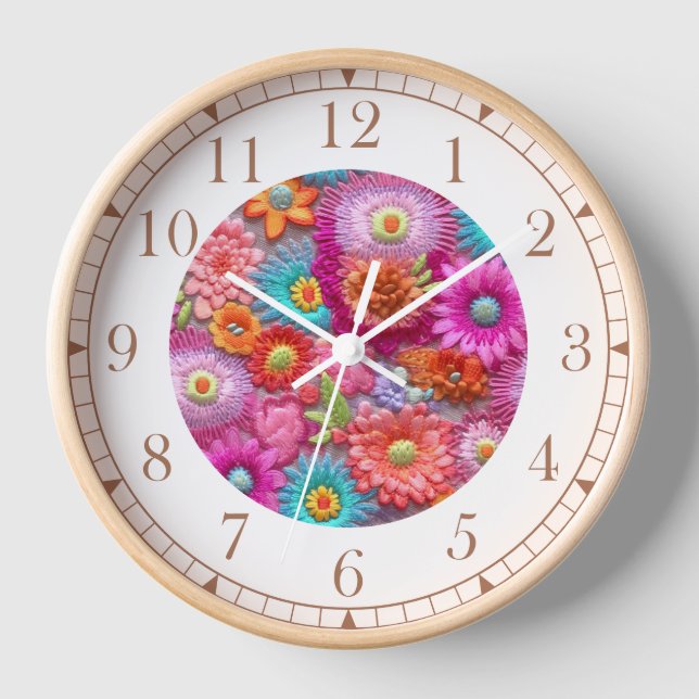 Farbenfrohe Imitate bestickt mit floraler Elegant Uhr (Vorderseite)