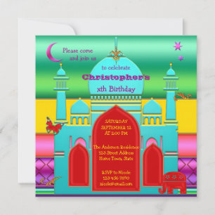 Farbenfrohe indische Fantasy-Kindergeburtstag Einl Einladung