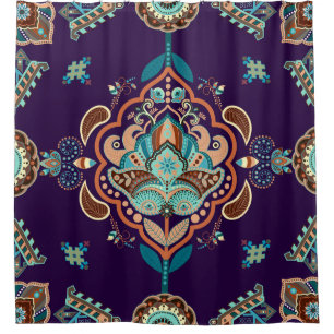 Farbenfrohe indische Ornamente, geometrische Grenz Duschvorhang