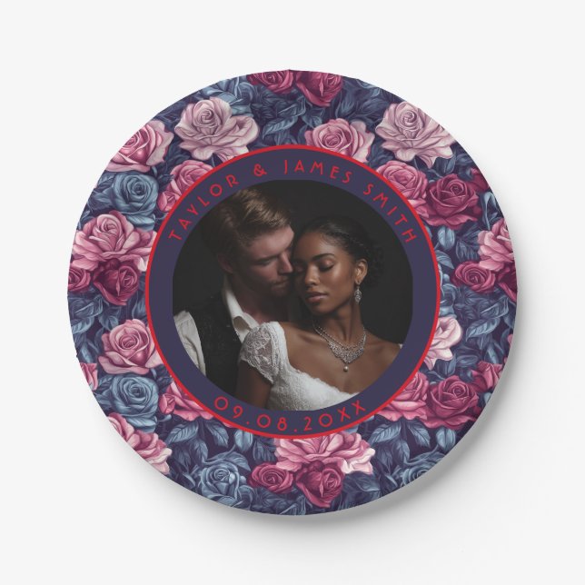 Farbenfrohe individuelle Hochzeitsplatten aus Rose Pappteller (Vorderseite)