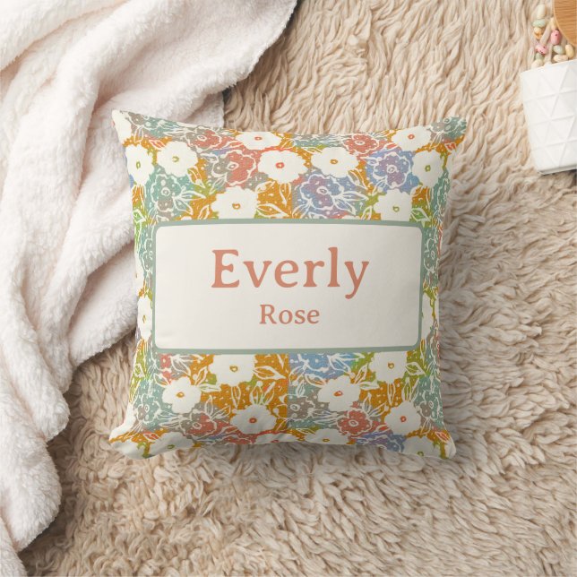 Farbenfrohe Individuelle Name mit Blumenmotiv Chic Kissen (Decke)