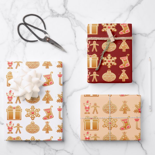 Farbenfrohe Ingwer-Ornamente Geschenkpapier Set (Vorderseite)