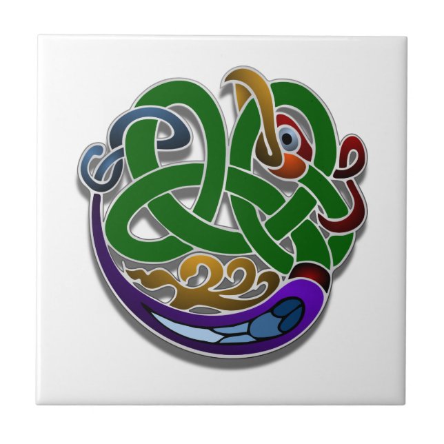 Farbenfrohe Irish Celtic Bird Design Keramik Tile Fliese (Vorderseite)