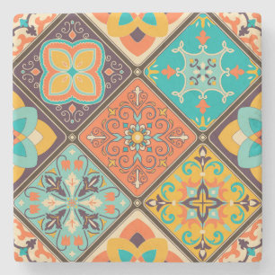 Farbenfrohe islamisch inspirierte Patchwork-Kachel Steinuntersetzer