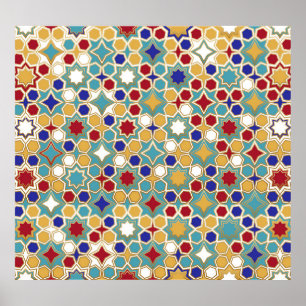 Farbenfrohe islamische Mosaike, nahtloses Muster Poster