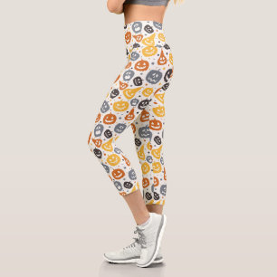 Farbenfrohe Jack-O'-Lantern-Gesichtsmuster Capri Leggings
