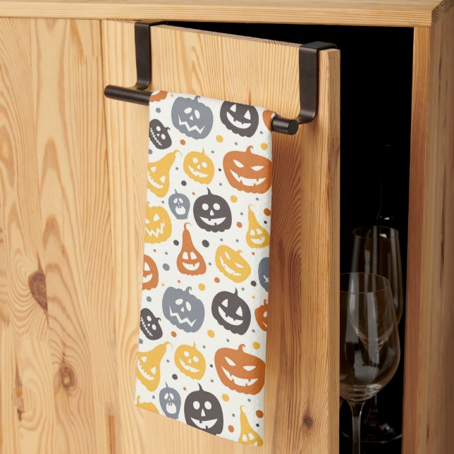 Farbenfrohe Jack-O'-Lantern-Gesichtsmuster Geschirrtuch (Drittel gefaltet)