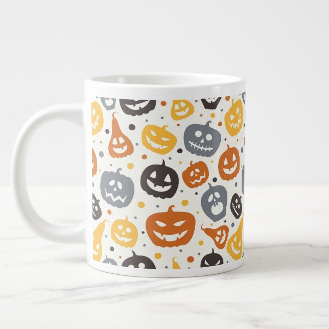 Farbenfrohe Jack-O'-Lantern-Gesichtsmuster Jumbo-Tasse (Links)