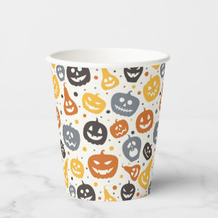 Farbenfrohe Jack-O'-Lantern-Gesichtsmuster Pappbecher