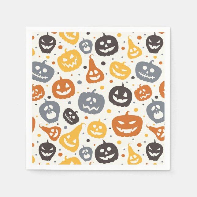 Farbenfrohe Jack-O'-Lantern-Gesichtsmuster Serviette (Vorderseite)
