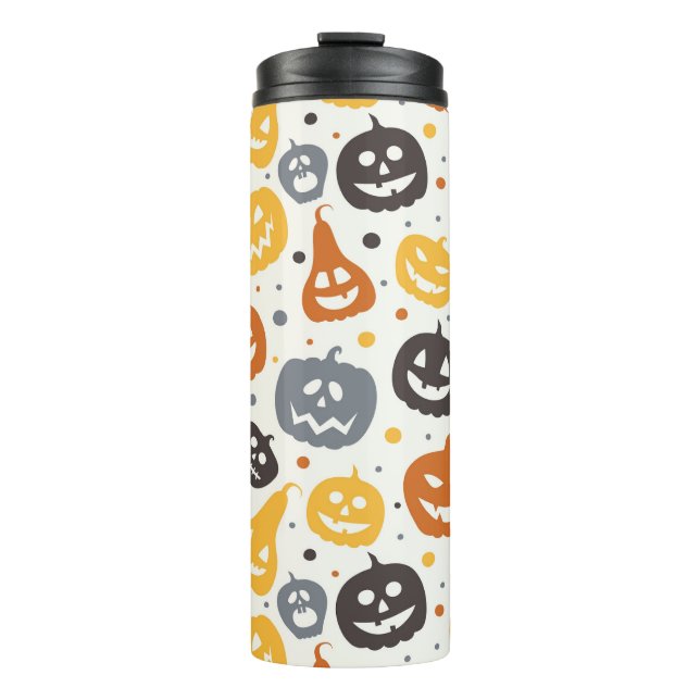 Farbenfrohe Jack-O'-Lantern-Gesichtsmuster Thermosbecher (Vorderseite)