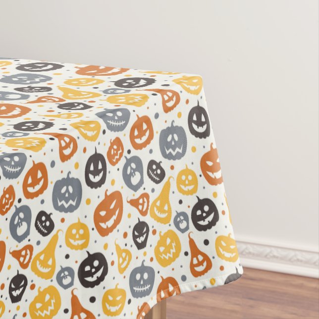 Farbenfrohe Jack-O'-Lantern-Gesichtsmuster Tischdecke (Beispiel)