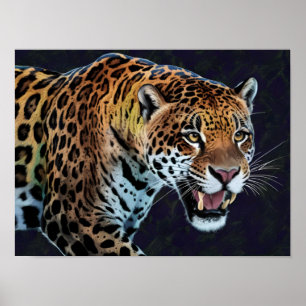 Farbenfrohe Jaguar-Tierportrait-Illustration Poster