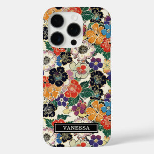 Farbenfrohe japanische Blumen monogrammiert iPhone 16 Pro Hülle
