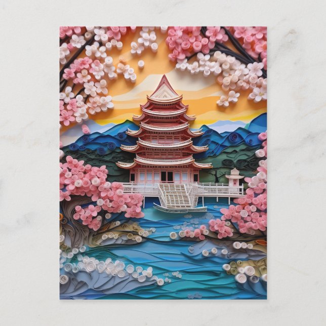 Farbenfrohe japanische Landschaft Feiertagspostkarte (Vorderseite)