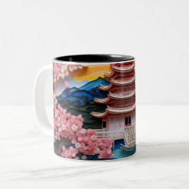 Farbenfrohe japanische Landschaft Zweifarbige Tasse
