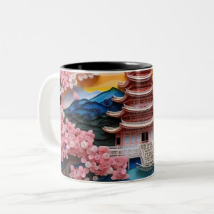 Farbenfrohe japanische Landschaft Zweifarbige Tasse
