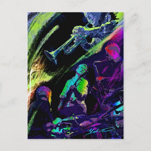 Farbenfrohe Jazz Postkarte (Vorderseite)