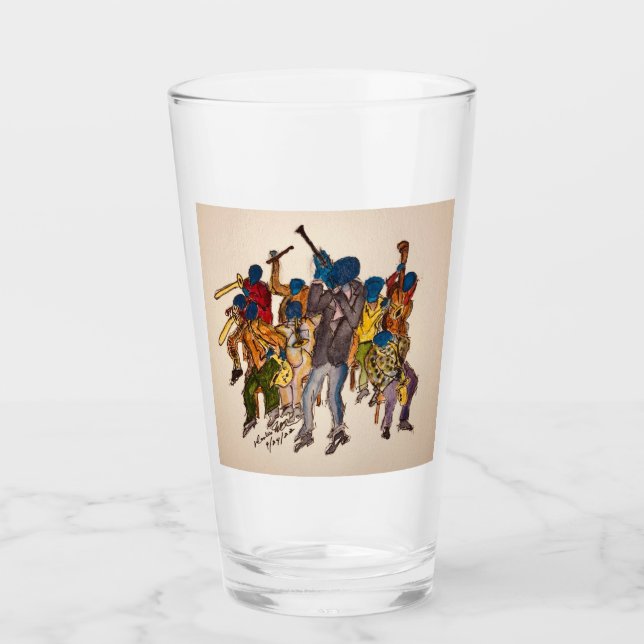 Farbenfrohe Jazzmusiker Joyful Jam Glas (Vorderseite)
