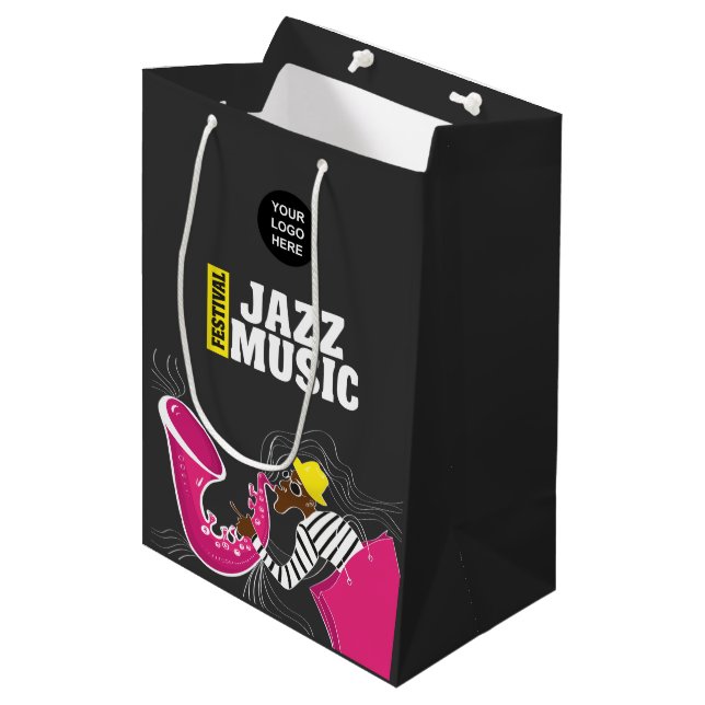 Farbenfrohe Jazzmusikfestspiele Logo personalisier Mittlere Geschenktüte (Vorderseite Schrägansicht)