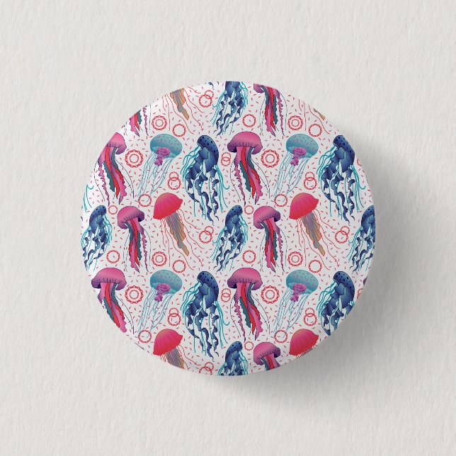 Farbenfrohe Jelly-Fische Button (Vorderseite)