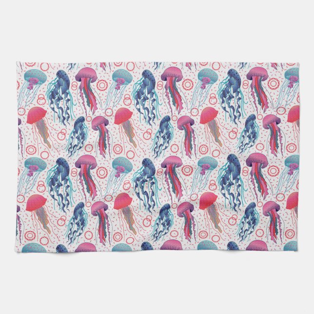 Farbenfrohe Jelly-Fische Geschirrtuch (Horizontal)