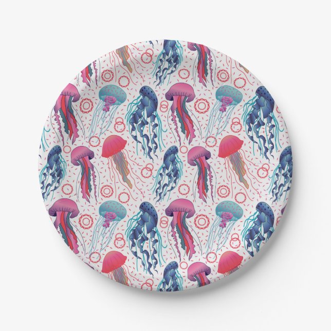 Farbenfrohe Jelly-Fische Pappteller (Vorderseite)