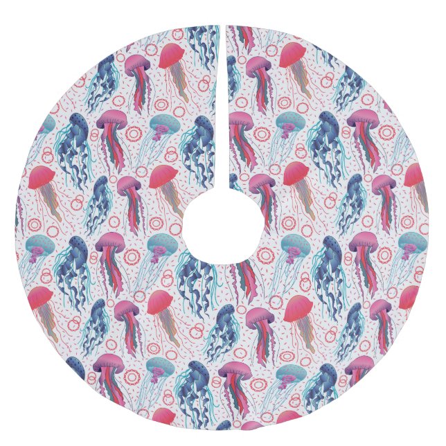 Farbenfrohe Jelly-Fische Polyester Weihnachtsbaumdecke (Vorderseite)