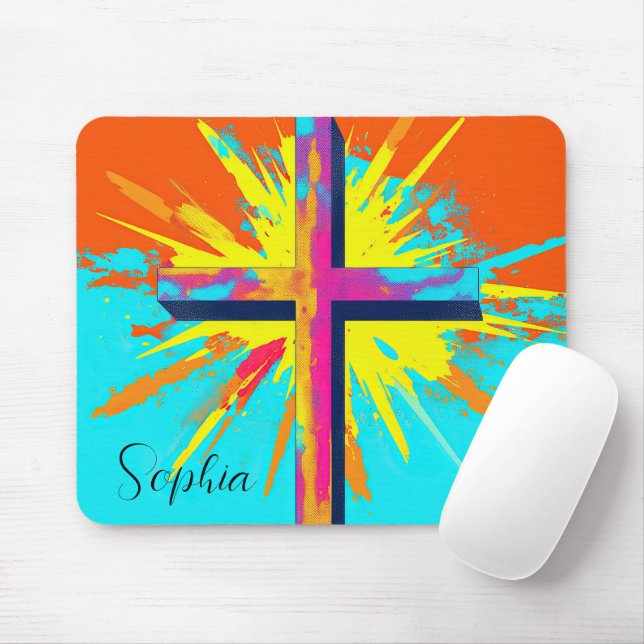 Farbenfrohe Jesus kreuzen Jesus Illustration Custo Mousepad (Mit Mouse)