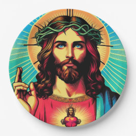 Farbenfrohe Jesus Papiertüte! Pappteller