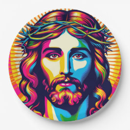Farbenfrohe Jesus Papiertüte! Pappteller