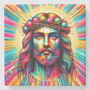 Farbenfrohe Jesus-Untersetzer! Steinuntersetzer
