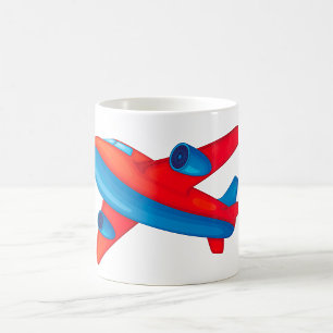 Farbenfrohe Jet Airplane Rot-Blau-Flugzeug Kaffeetasse