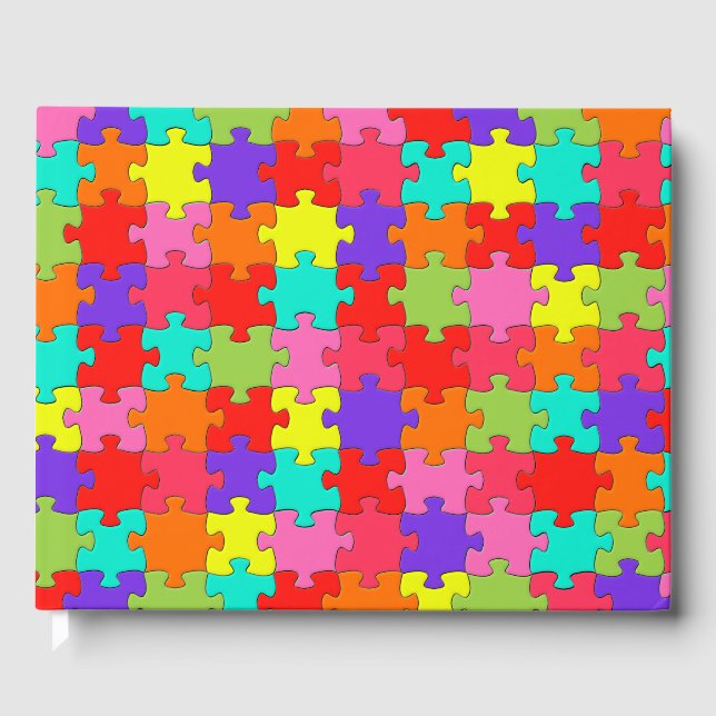 Farbenfrohe Jigsaw Puzzle Muster Gästebuch (Vorderseite)