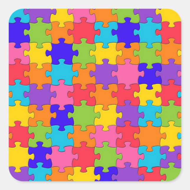 Farbenfrohe Jigsaw Puzzle Muster Quadratischer Aufkleber (Vorderseite)